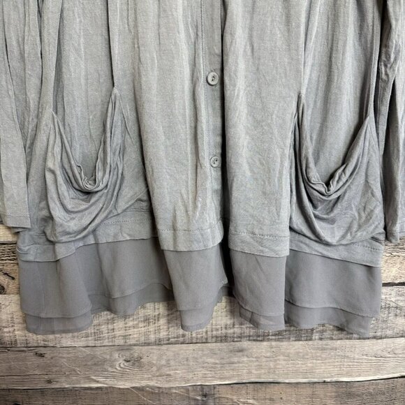 LOGO Lori Goldstein Cardigan Sweater Large Gray Layered Pockets - Picture 3 of 8